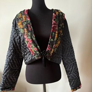Victoria’s Secret black and floral quilted cropped jacket